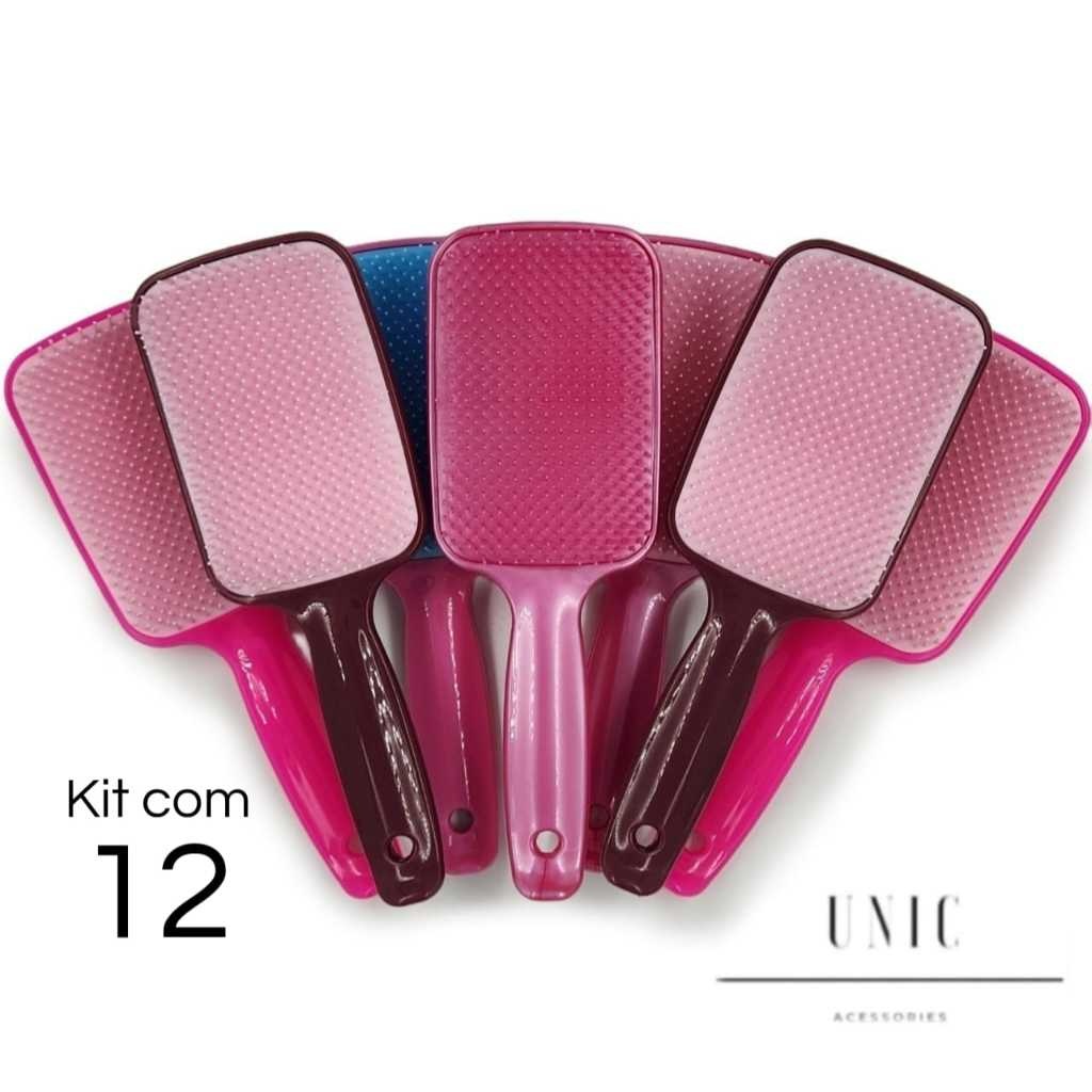 Kit 12 Escovas Raquete Flex: Desembaraça Cabelos com Fácil Revenda