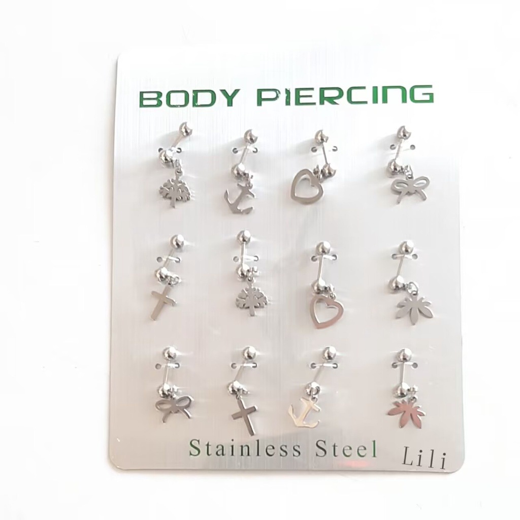 Kit 12 Piercings para Tragus e Cartilagem em Aço Cirúrgico – Design Único e Antialérgico
