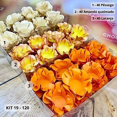Kit 120 Forminhas para Doces Finais: Pêssego, Amêndoa Queimada e Laranja