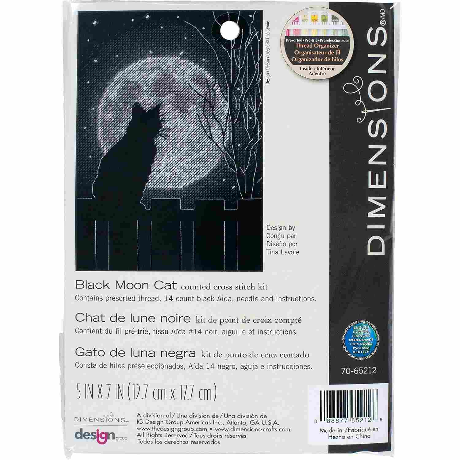 DIMENSIONS Kit Ponto Cruz Gato Black Moon Cat - 14 Unidades Aida Preto 14x18cm