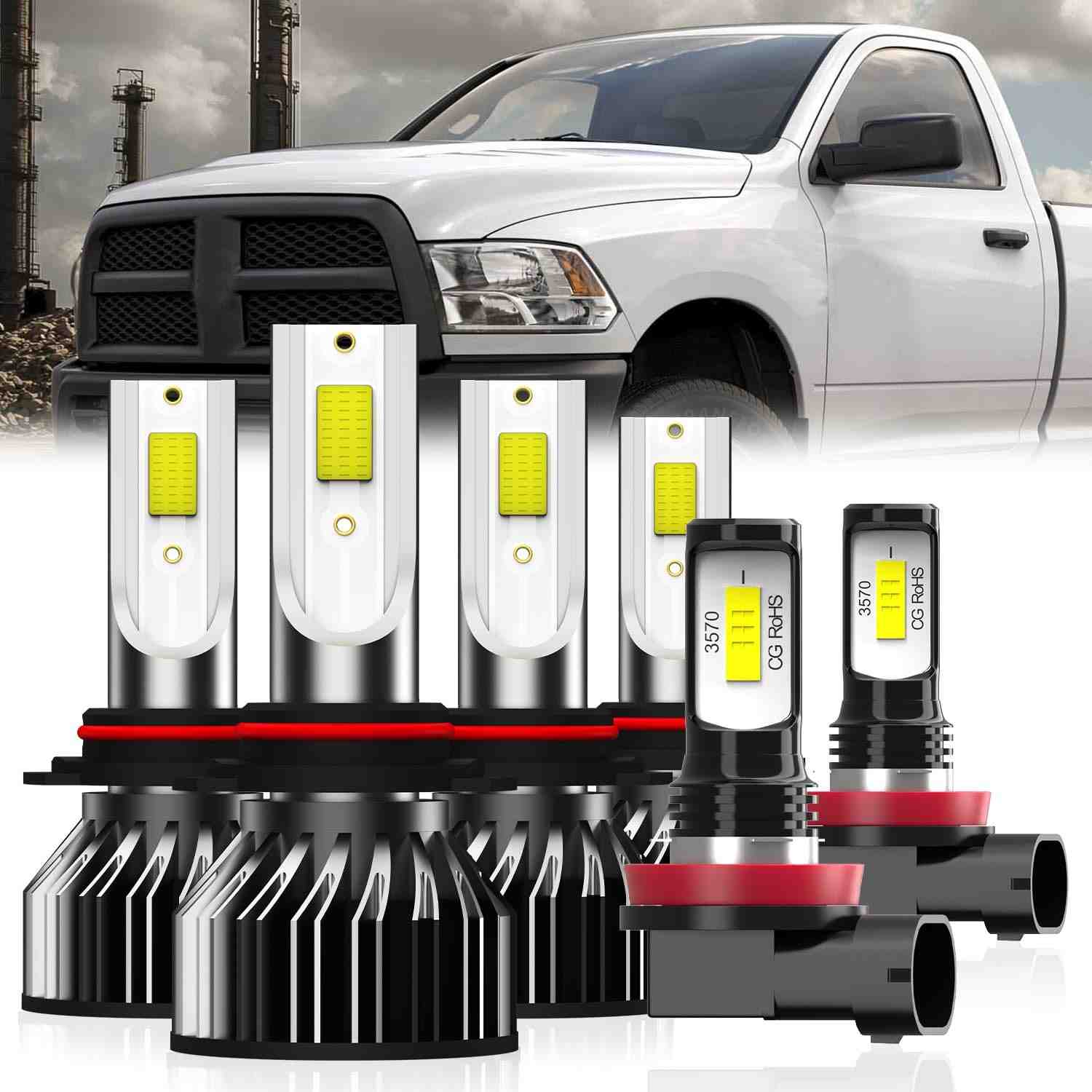 Kit 6 Lâmpadas LED Farol e Neblina Dodge Ram 1500/2500/3500 2013-2015 Projetor 9005/9012/9145