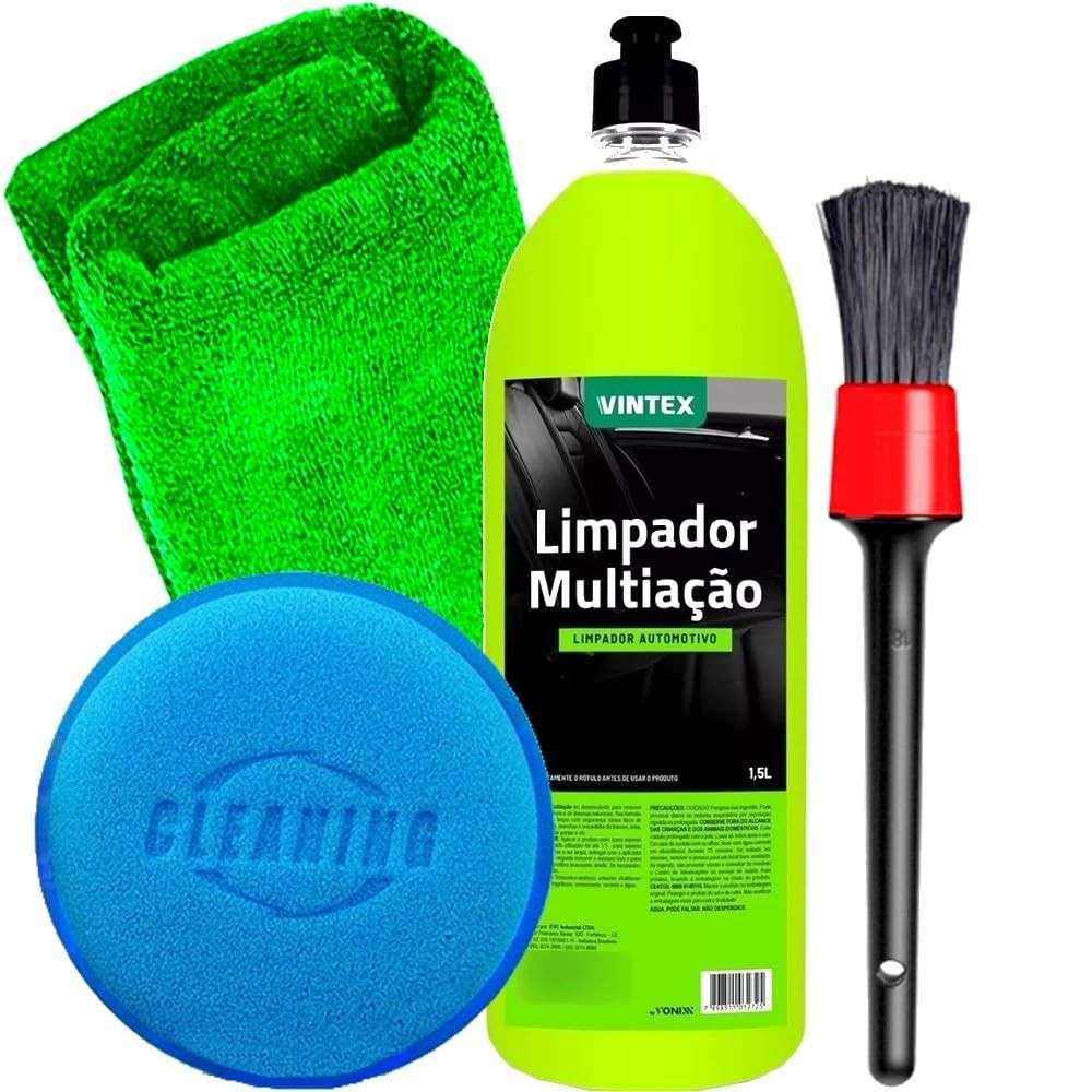 Kit Completo Limpeza Automotiva: Limpador Multiação Vintex 1,5L + Acessórios Karbox