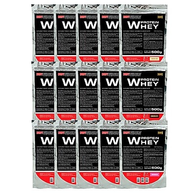 Kit 15x Whey Protein WPC 500g: Ganho de Massa com Chocolate, Baunilha e Morango