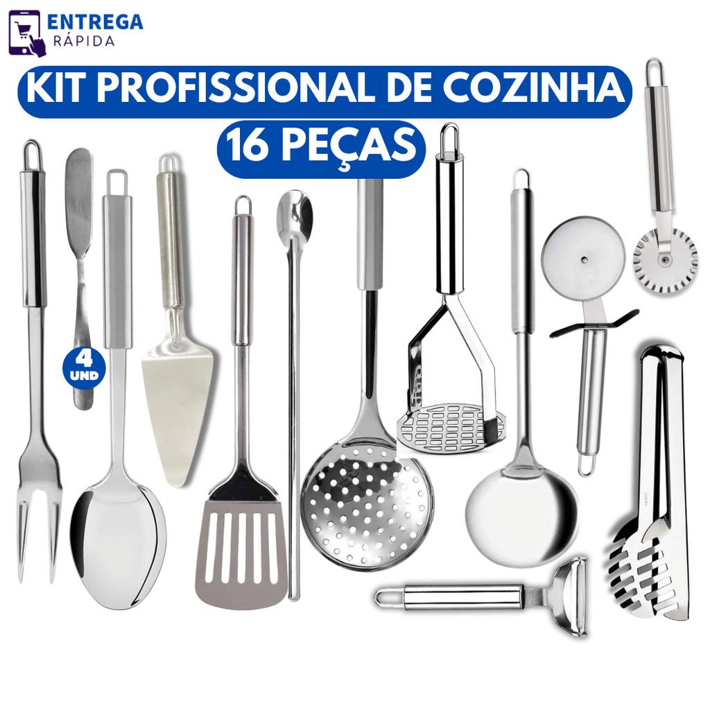 Kit 16 Utensílios de Cozinha Inox: Completo e Prático