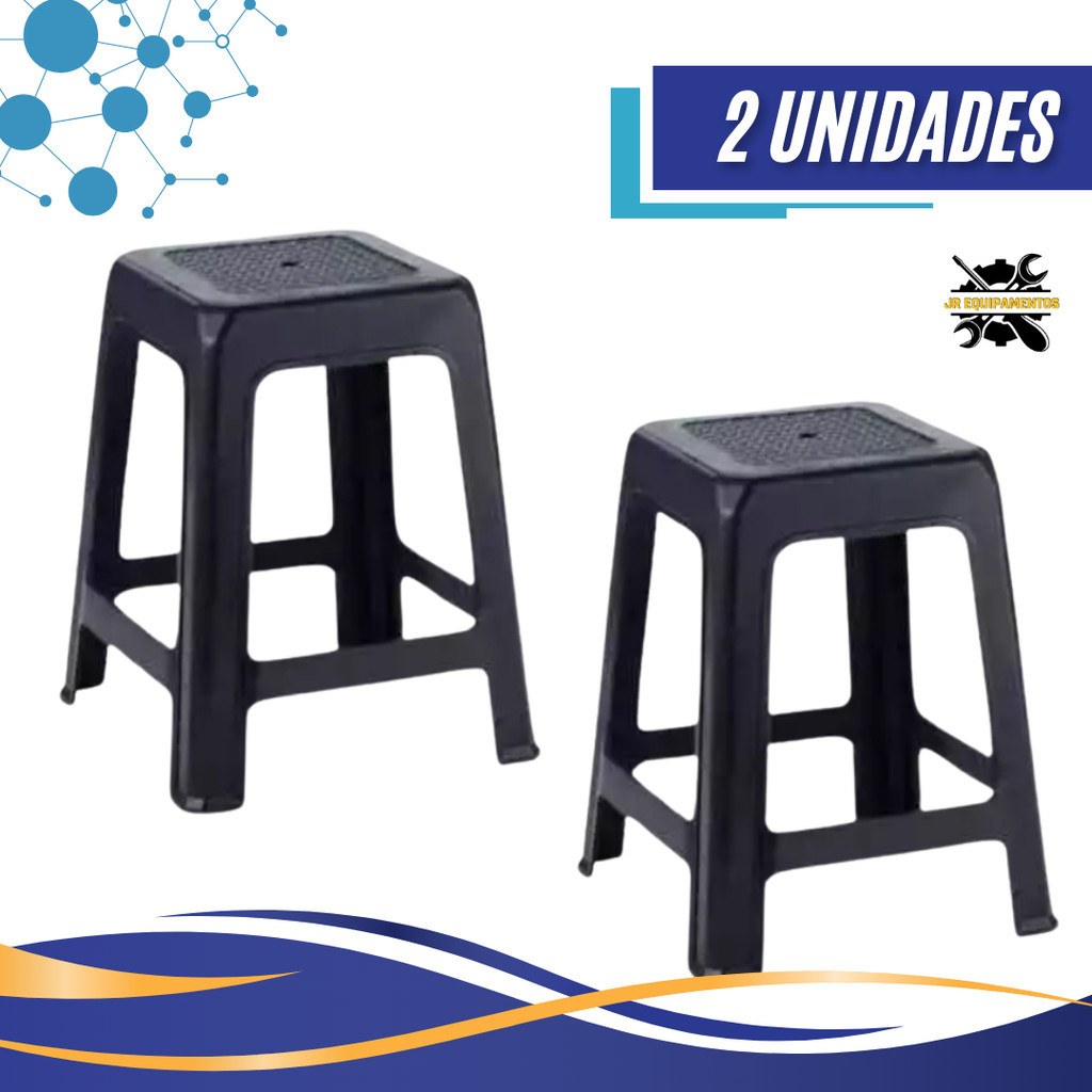 Kit 2 Banquetas Pretas: Reforçadas e Empilháveis!
