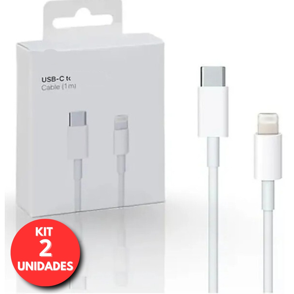 Kit 2 Cabos Lightning Turbo USB-C 20W – Carregamento Rápido e Durável