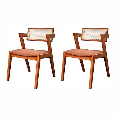Kit 2 Cadeiras Estofadas com Rattan e Madeira Maciça