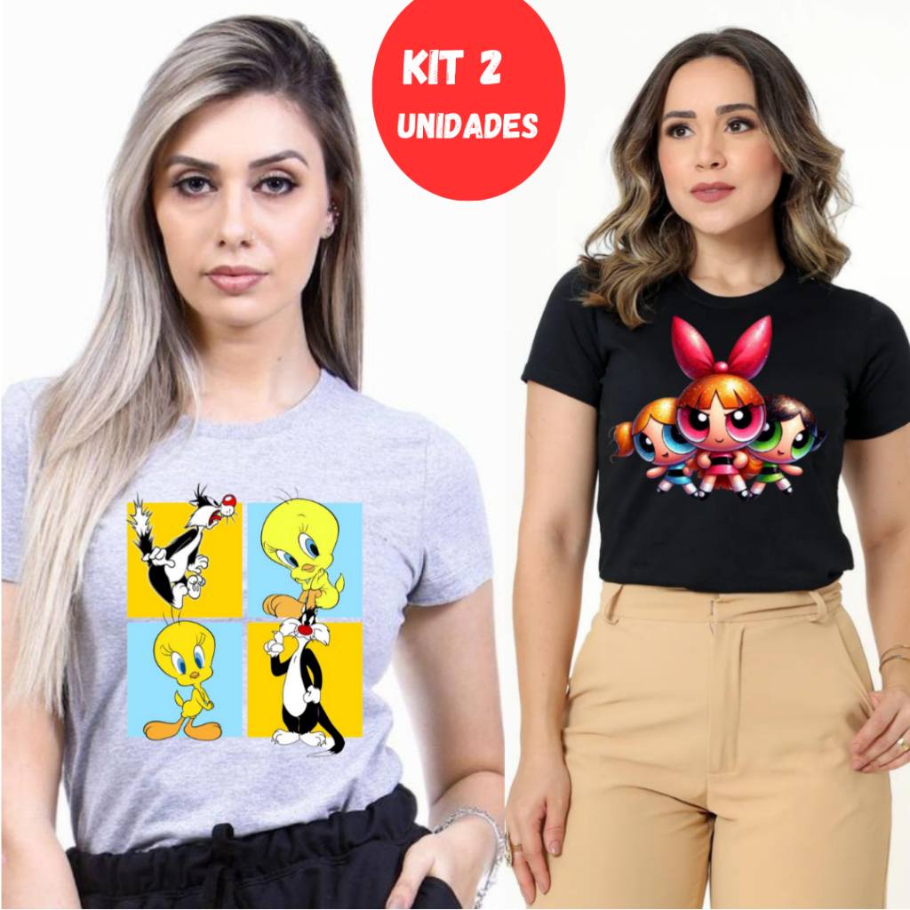 Kit 2 Camisetas Femininas 100% Algodão - Estilo Baby Look e Conforto Máximo