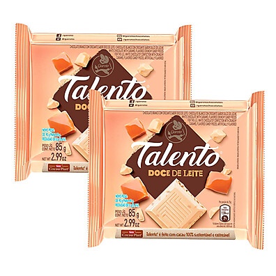 Kit 2 Chocolates Garoto Talento Branco com Doce de Leite 85g