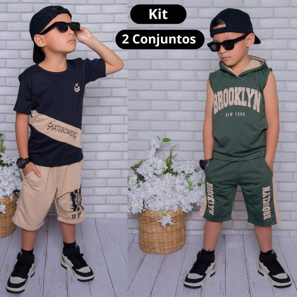 Kit 2 Conjuntos Menino Estiloso 2 a 14 Anos