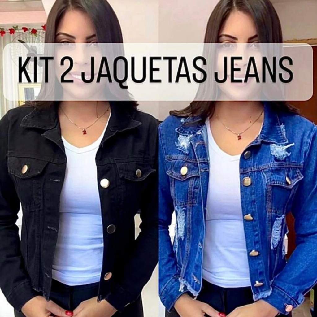 Kit 2 Jaquetas Jeans Femininas Premium: Azul Escuro e Preta para Todos os Estilos