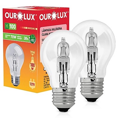 Kit 2 Lâmpadas Eco Halogena 70W 127V E27 2800K – Luz Clara e Eficiente