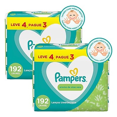 Kit 2 Lenços Umedecidos Pampers Aloe Vera – 192un Cada