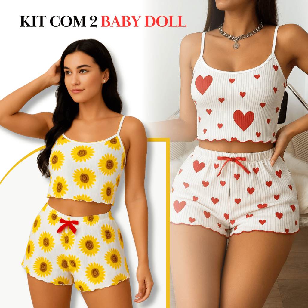 Kit 2 Pijama Feminino Baby Doll Babadinho Verão – Conforto e Charme