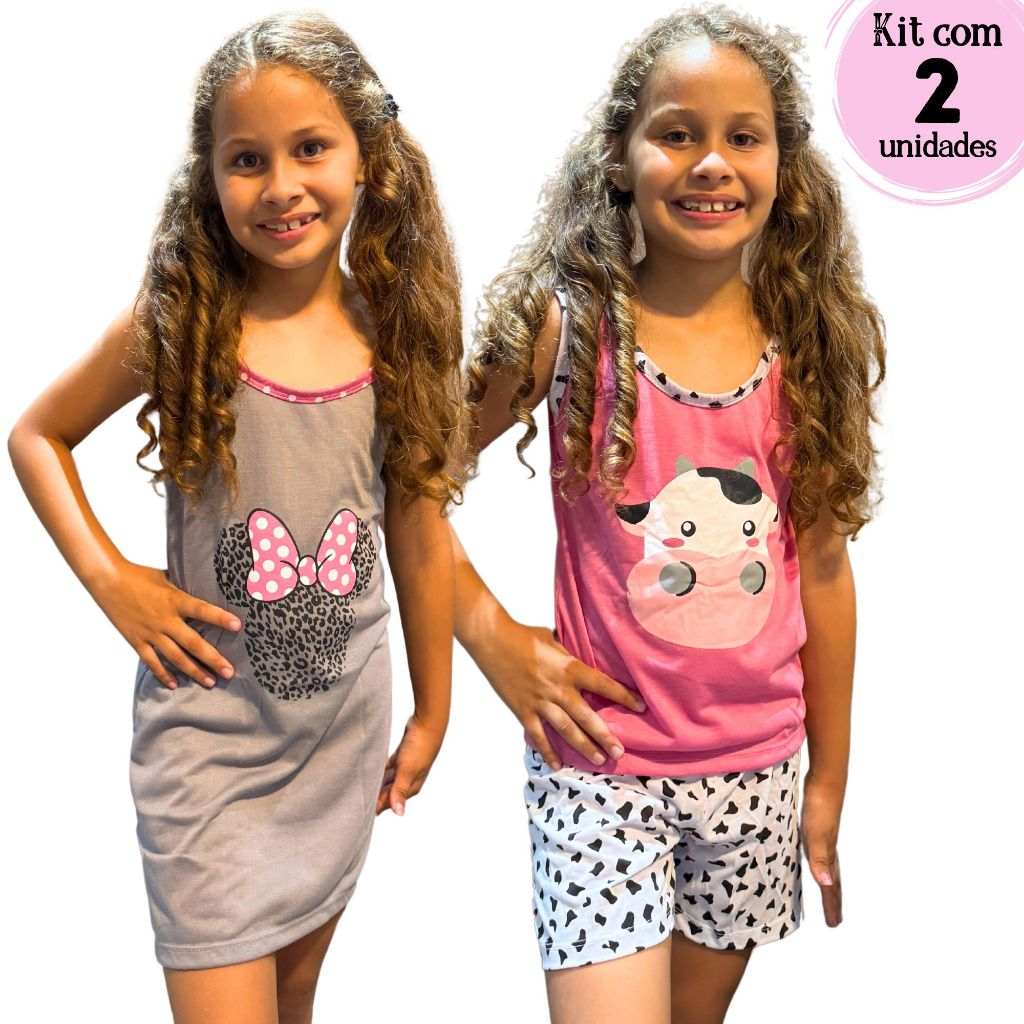 Kit 2 Pijamas Infantil Baby Doll e Camisola com Personagens Sortidos – Conforto e Estilo para Crianças