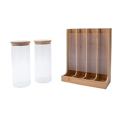 Kit 2 Potes Vidro + Porta Cápsulas Bambu 1,6L - Oikos