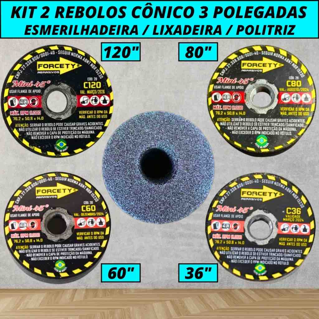 Kit 2 Rebolos Cônico 3 Polegadas M14: Desbaste e Acabamento Profissional para Mármore, Granito e Porcelanato