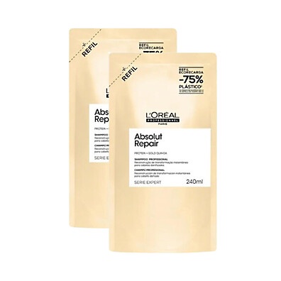 Kit 2 Refis Shampoo Absolut Repair Gold 240ml – Reparação Profunda