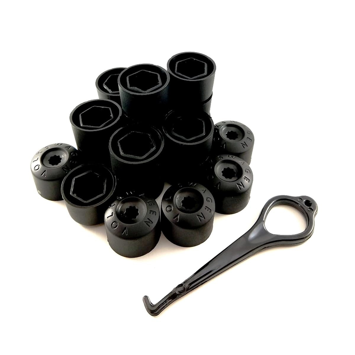 Kit 20 Capas de Parafuso 17mm + Chave Remoção - Gol, Fox, Polo e Mais (Preto)