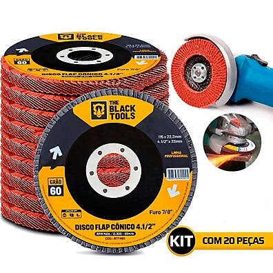 Kit 20 Discos Flap 4.1/2 Grão 60 – Acabamento Profissional