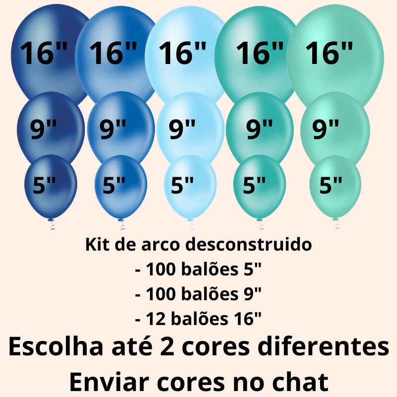 Kit 212 Balões 5' + 9' + 16' - Arco Desconstruído Personalizável