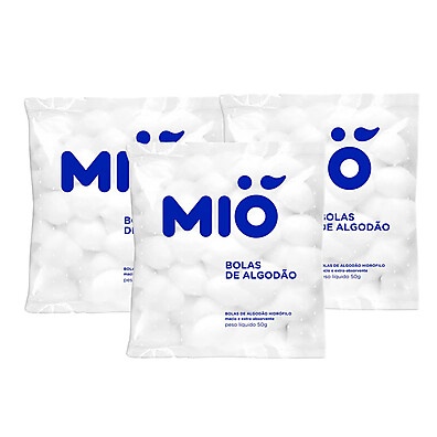 Kit 3 Algodão Mió Bola Hidrófilo 50g – Hidratação Intensa