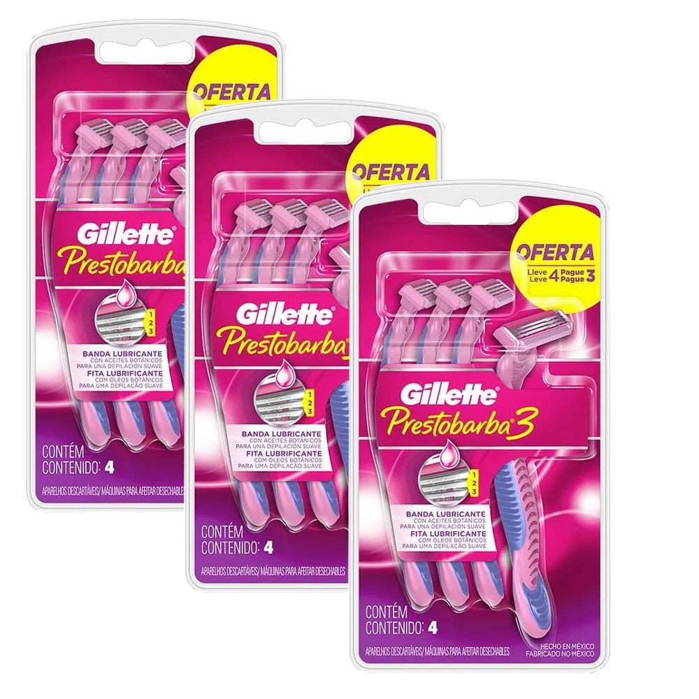 Kit 3 Aparelhos de Depilação Gillette Prestobarba 3 Feminino
