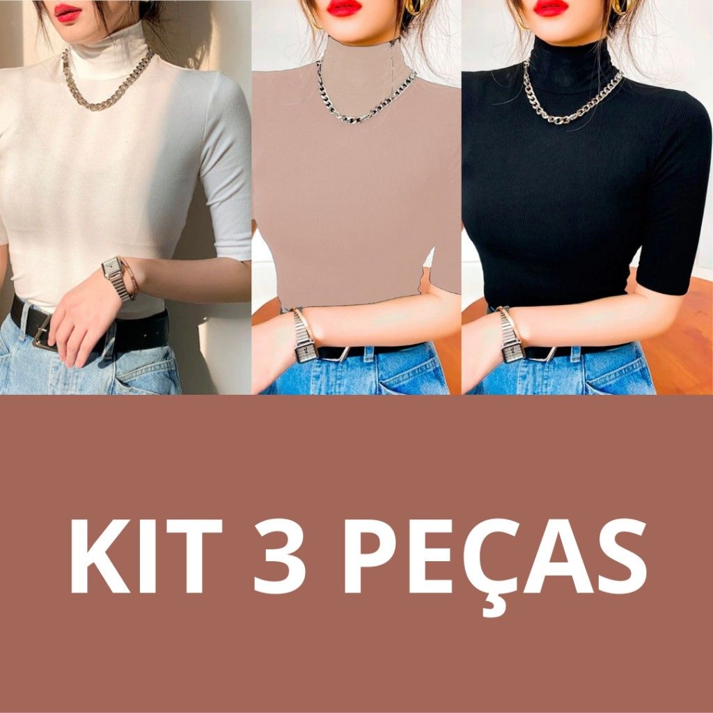 Kit 3 Blusas Suplex Gola Alta: Elegância Básica