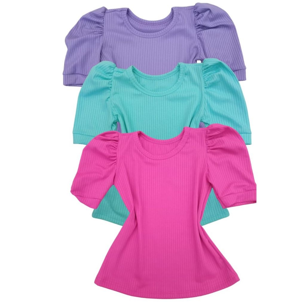 Kit 3 Blusinhas Infantil Menina Manga Curta Princesa - Cores Sortidas