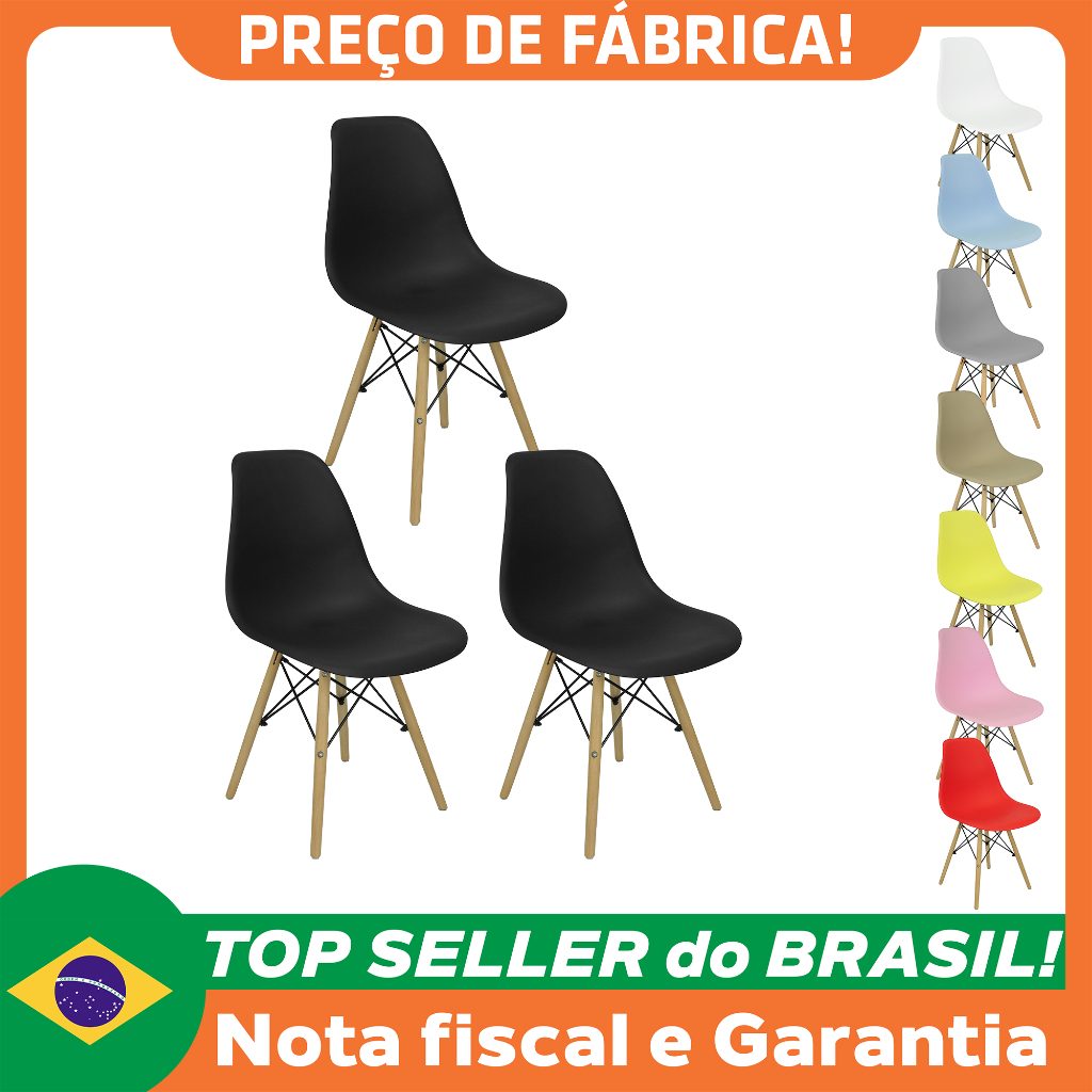 Kit 3 Cadeiras Charles Eames Eiffel Wood Design: Conforto e Estilo para Seu Ambiente