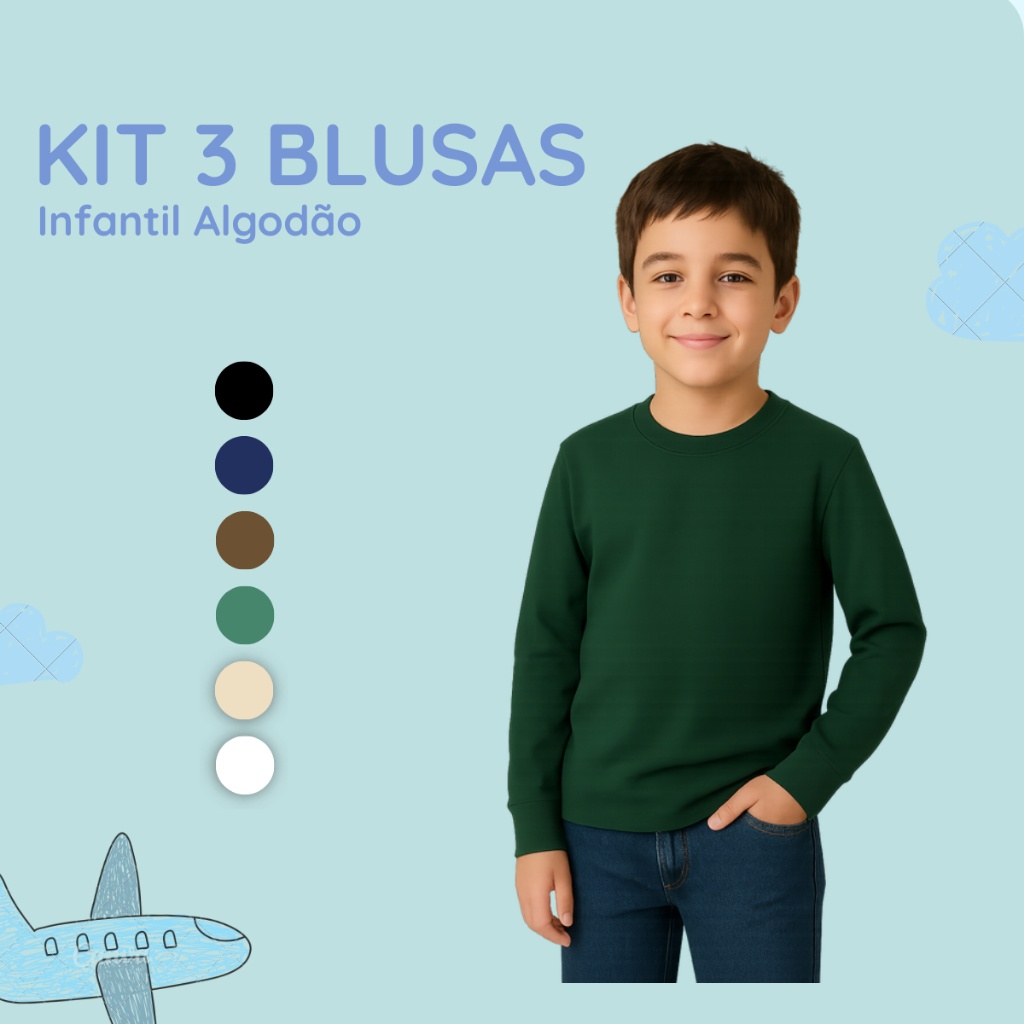 Kit 3 Camisas Infantis Masculinas Manga Longa: Conforto e Estilo para Seu Filho