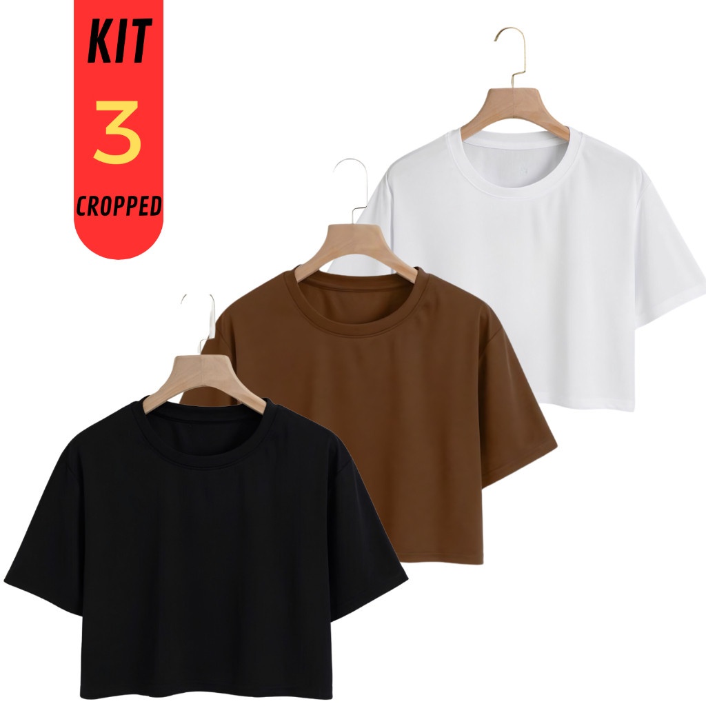 Kit 3 Camisetas Femininas Cropped de Algodão 100% - Conforto e Estilo na Promoção!