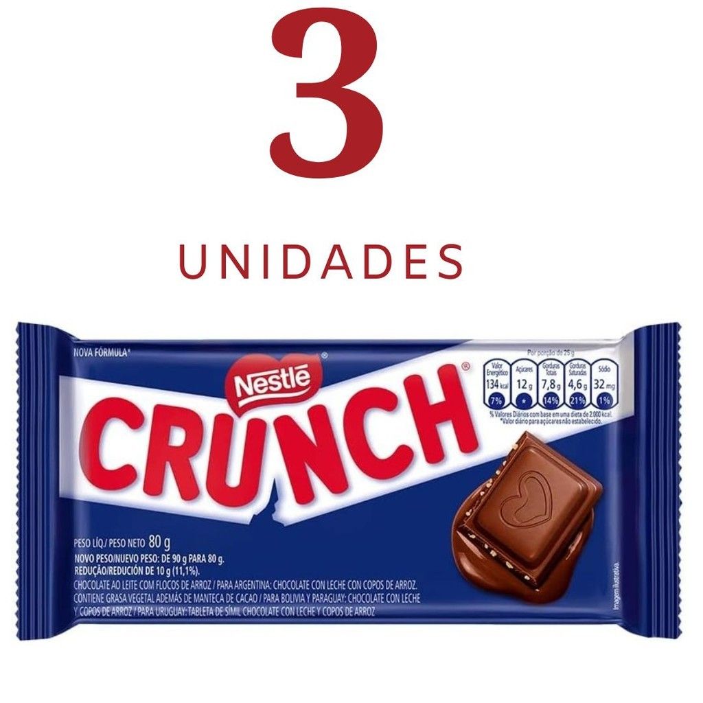 Kit 3 Chocolate Crunch Nestlé 80g: Sabor e Barulho em Cada Mordida!