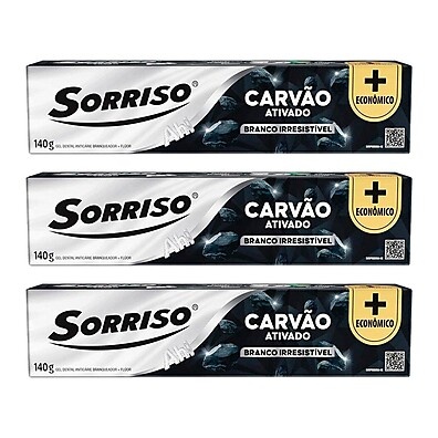 Kit 3 Creme Dental Sorriso Carvão 140g: Branqueador com Proteção