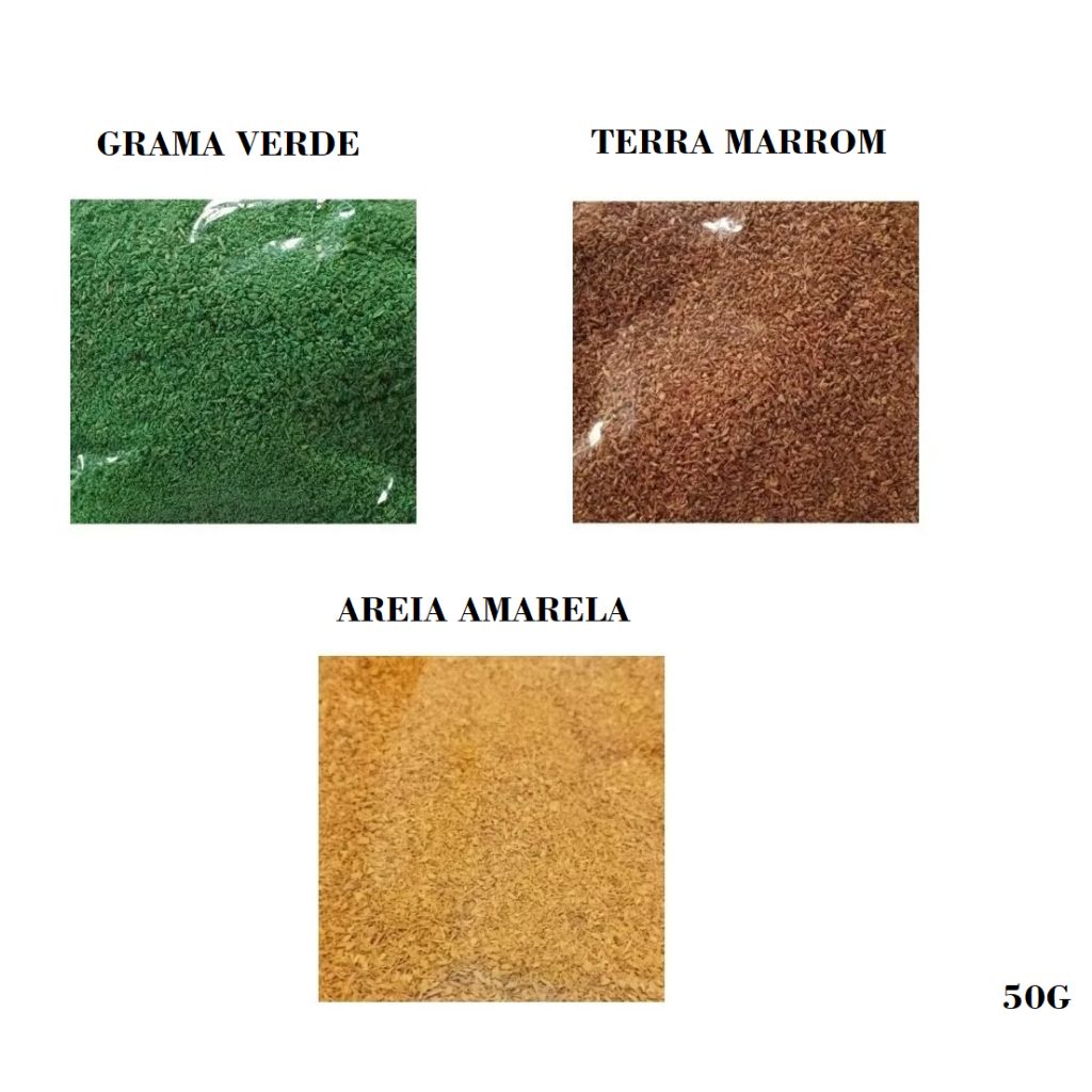 Kit 3 em 1 de Grama e Terra para Maquetes - 50g Cada