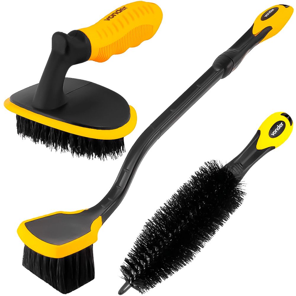 Kit 3 Escovas Limpeza Automotiva: Rodas, Pneus e Mais!