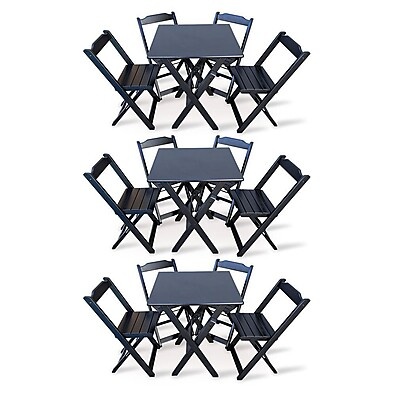 Kit 3 Jogos de Mesa 60x60 com 4 Cadeiras Dobráveis – Preto