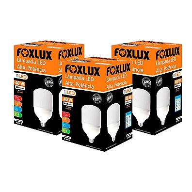 Kit 3 Lâmpadas LED 40W Foxlux: Alta Potência e Economia