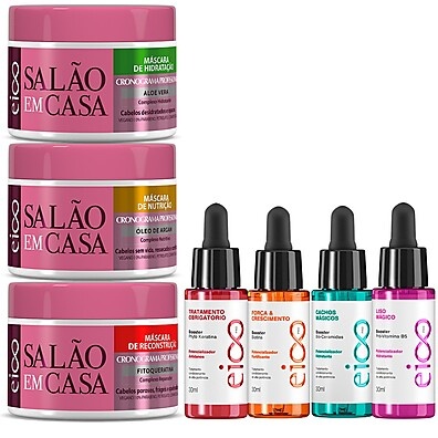 Kit 3 Máscaras Cronograma Capilar Eico – Hidratação, Nutrição e Reconstrução em Casa