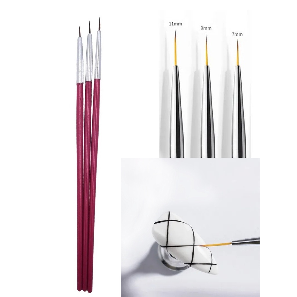 Kit 3 Pincéis Extra Finos para Arte em Unhas: Precisão Profissional