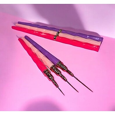 Kit 3 Pincéis Fino BellaRosa para Nail Art