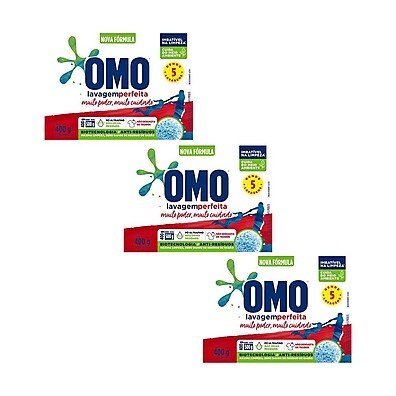 Kit 3 Sabão em Pó Omo Lavagem Perfeita 400g – Limpeza Total com Sustentabilidade