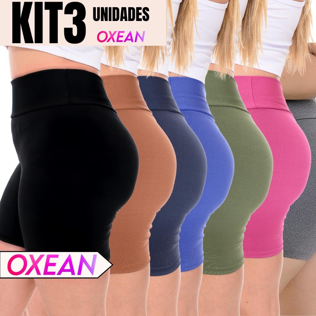 Kit 3 Shorts Legging Feminino Cintura Alta Zero Transparência