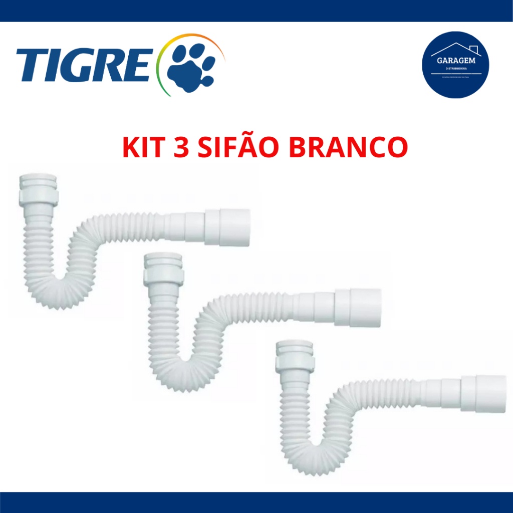 Kit 3 Sifão Tigre Universal Flexível: Solução Ideal para Pias e Tanques
