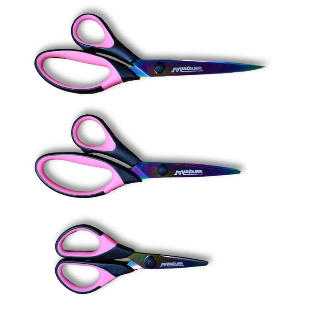 Kit 3 Tesouras Titanium Profissional Preto com Rosa: Corte Sem Lavar e Durável