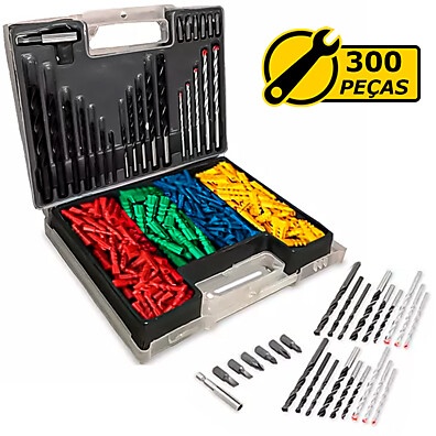 Kit 300 Peças Titanium: Brocas, Bits e Buchas