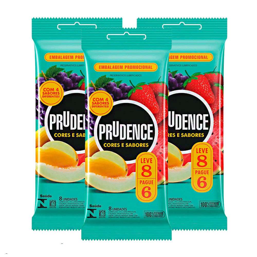 Kit 3X Preservativo Prudence Cores e Sabores: Leve 8 Pague 6