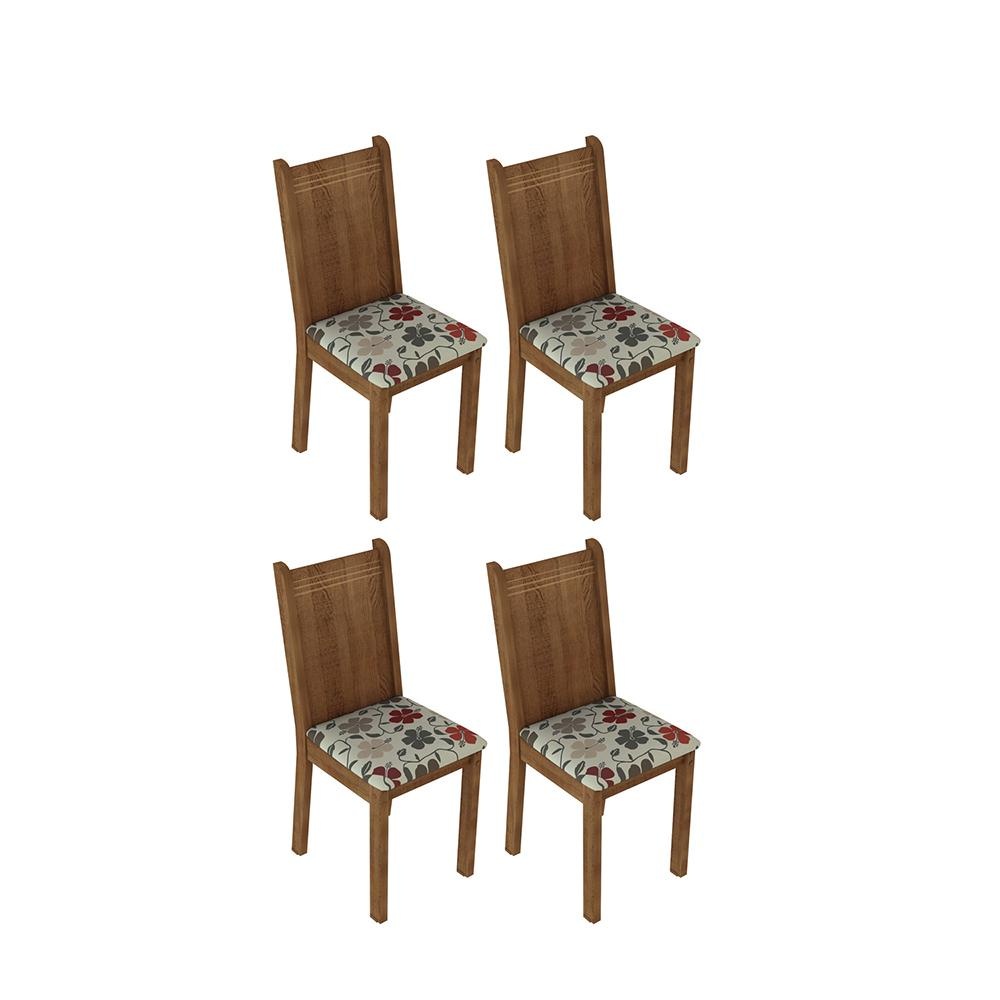 Kit 4 Cadeiras de Jantar Madesa: Rustic & Hibiscos