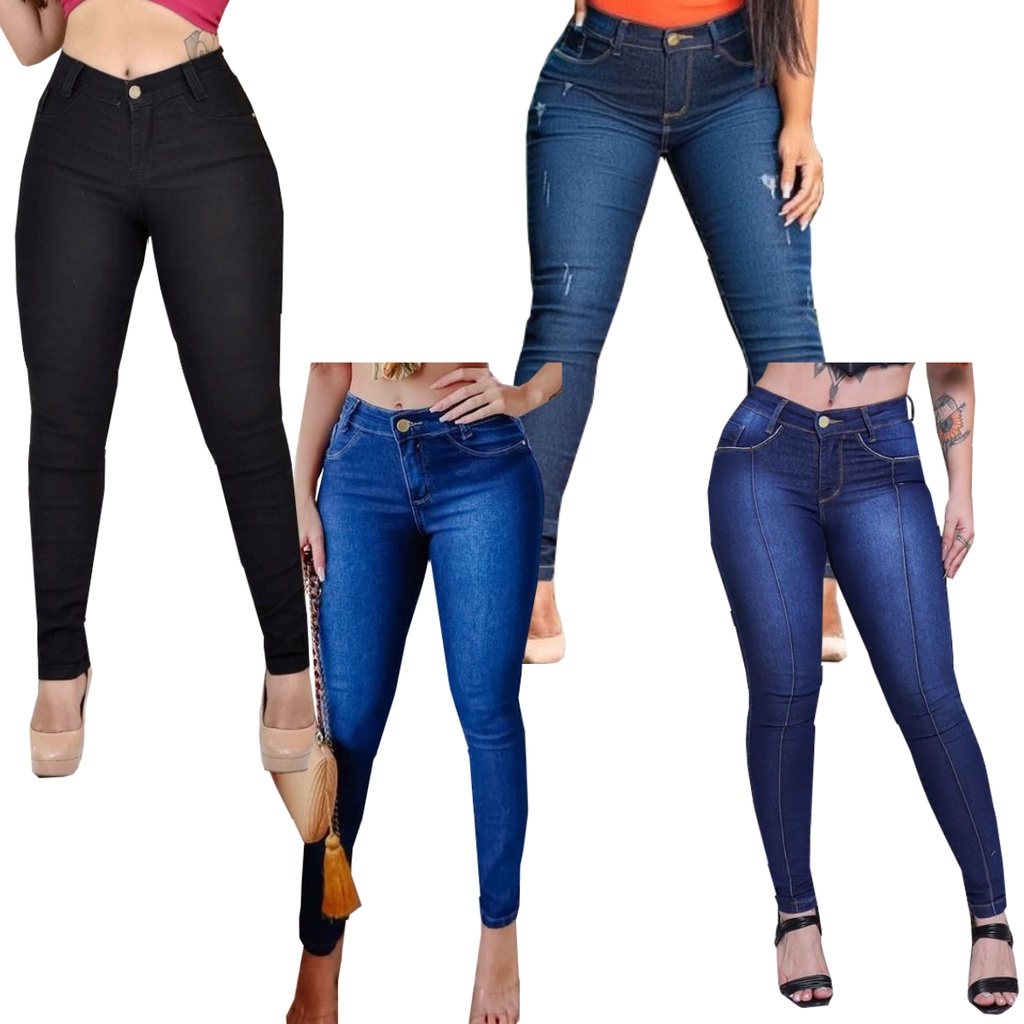 Kit 4 Calças Jeans Femininas Cós Alto com Lycra Levanta Bumbum