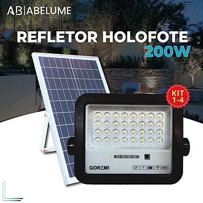 Kit 4 Holofotes Solares LED 200W com Placa Solar